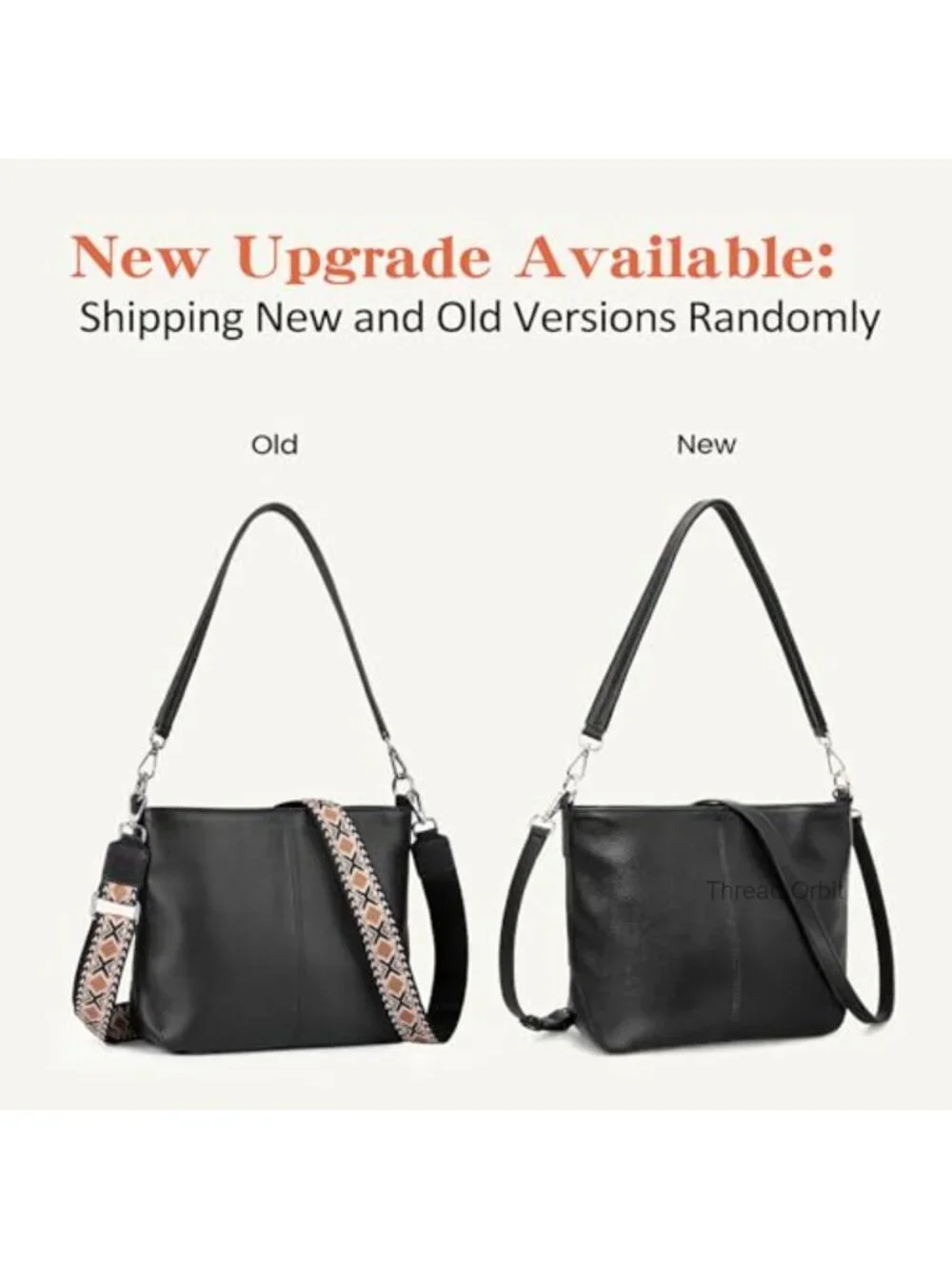 Genuine Leather Hobo Crossbody Bag with 2 Removable Straps